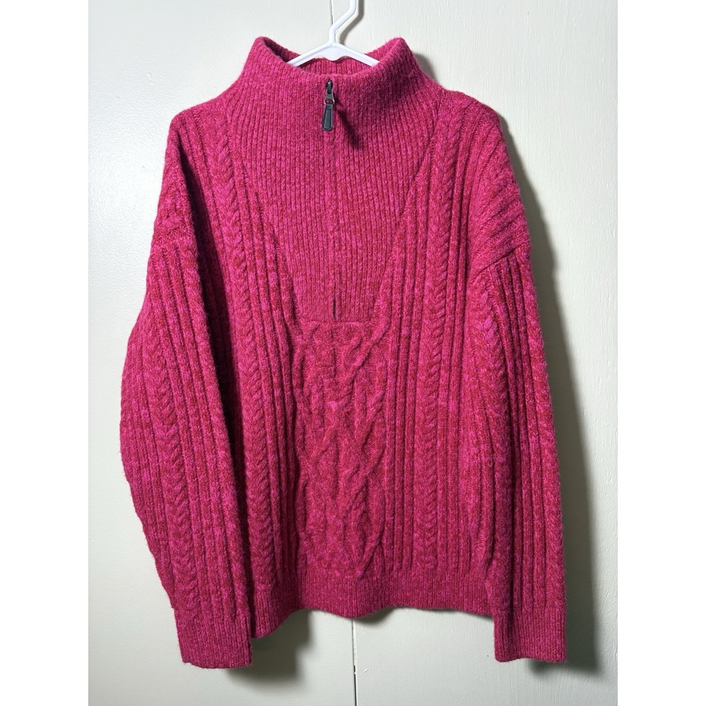 Sundance Medium Fuchsia Cable Knit Pullover Sweater Cozy Cabin Core Grandpa Chic
